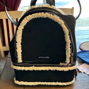 Michael Kors Black and Cream Shearling Backpack